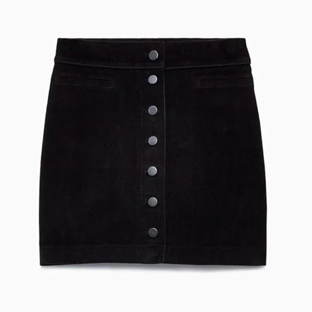 Aritzia Wilfred Free Karmen Skirt Button Front Corduroy Mini Skirt Black Size 2 - Picture 2 of 6
